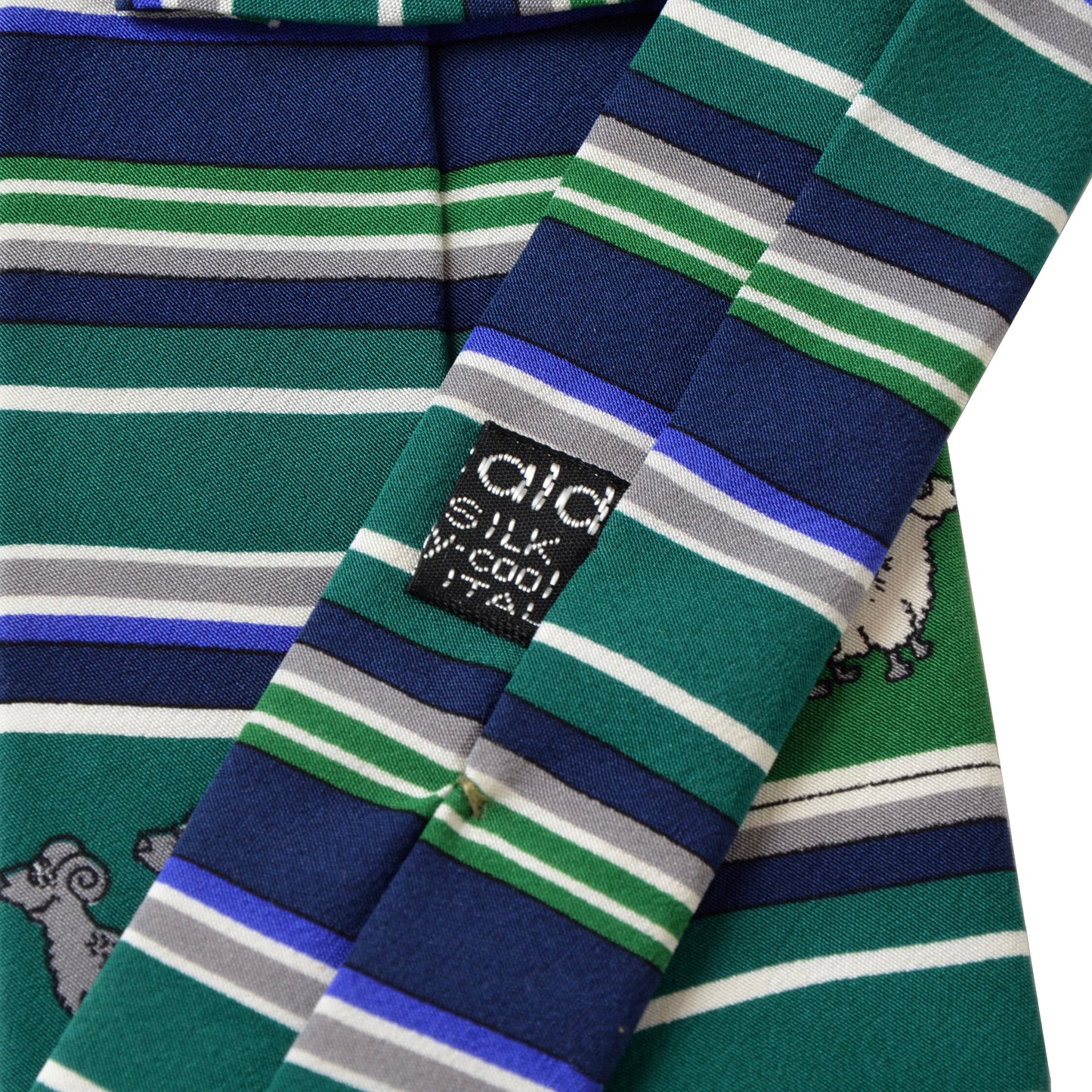 Pancaldi F Ewe Silk Tie - Green Stripe