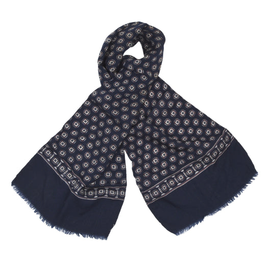 Classic Wool Challis Dress Scarf Length 112cm - Navy Blue