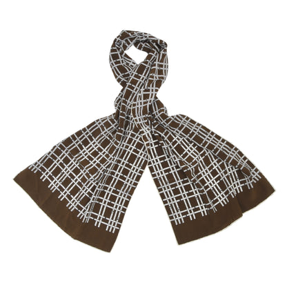 Classic 100% Silk Dress Scarf Length 149cm - Brown Belt Print