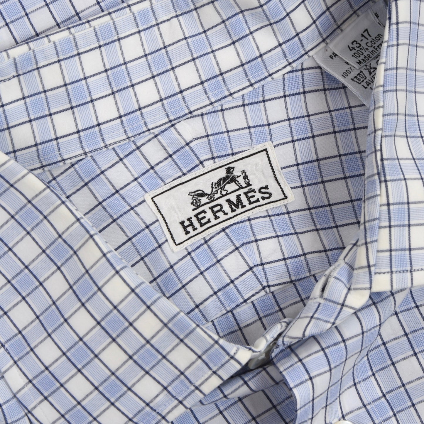 Hermès Paris Businesshemd Größe 43/17 - Blau/Weiß kariert
