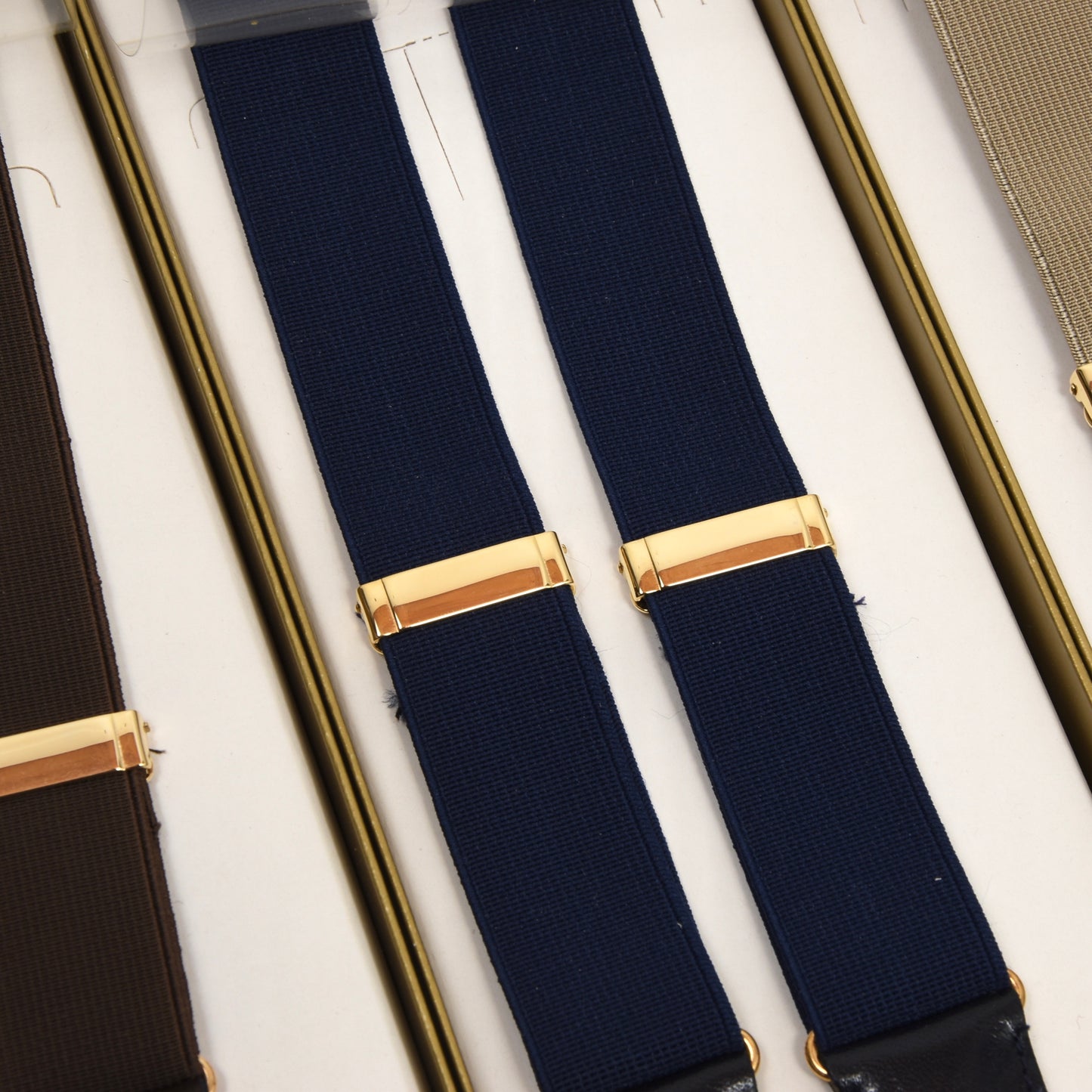 3 Pairs of Vintage L'Aiglon Braces/Suspenders Size 105 & 115 - Beige/Brown/Navy
