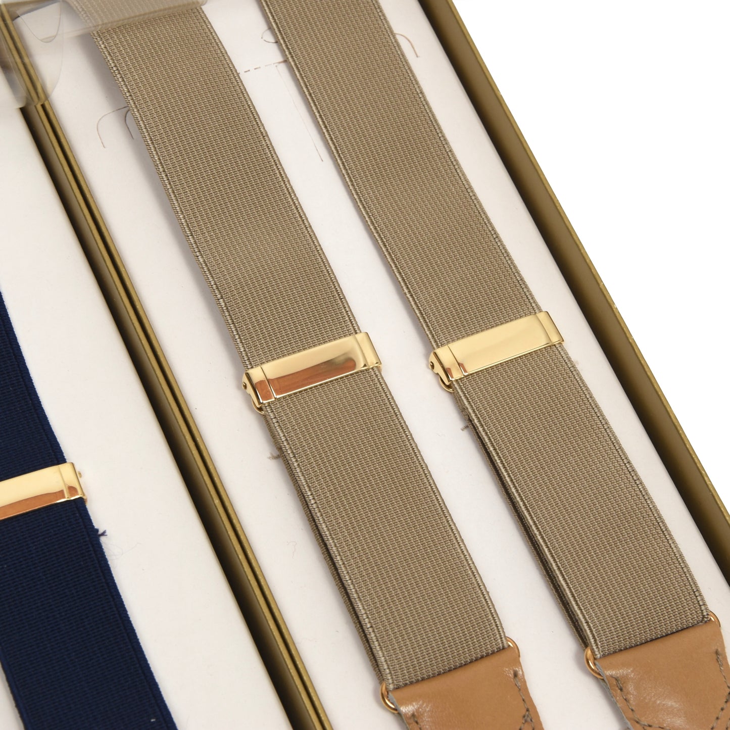 3 Pairs of Vintage L'Aiglon Braces/Suspenders Size 105 & 115 - Beige/Brown/Navy