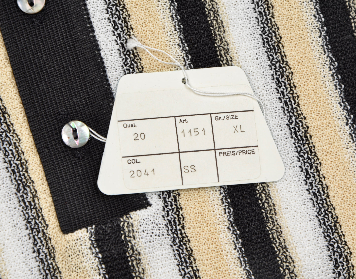 Knit Striped Polo Shirt by Zimmerli Size XL - Cotton Lisle Black, White & Beige