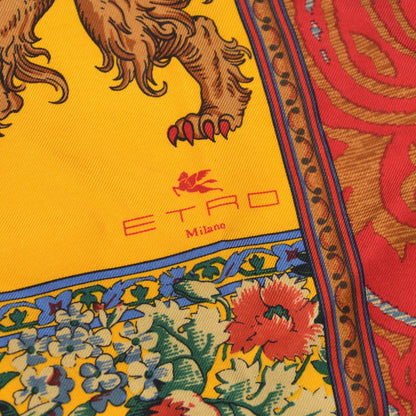 Etro Milano Einstecktuch aus Seide - Gelber Löwendruck