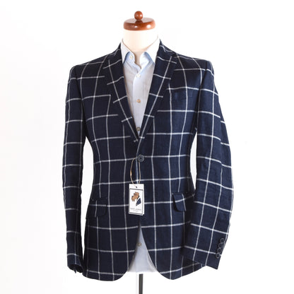 Gagliardi Leinenjacke Größe 48 Slim - Navy Windowpane