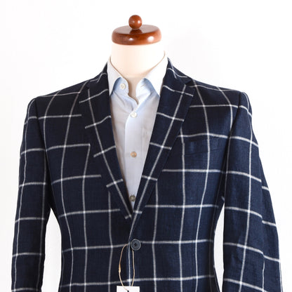 Gagliardi Leinenjacke Größe 48 Slim - Navy Windowpane