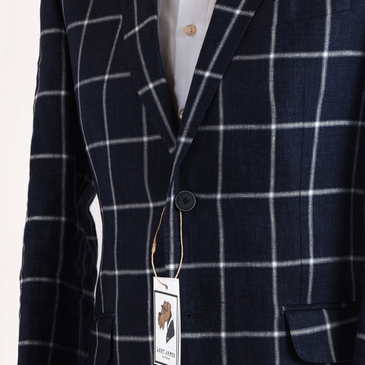 Gagliardi Leinenjacke Größe 48 Slim - Navy Windowpane