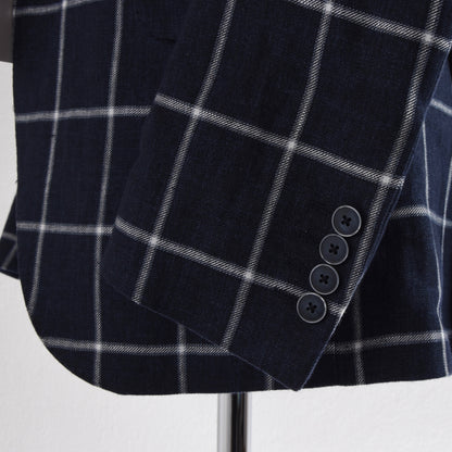 Gagliardi Leinenjacke Größe 48 Slim - Navy Windowpane