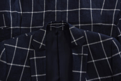 Gagliardi Leinenjacke Größe 48 Slim - Navy Windowpane