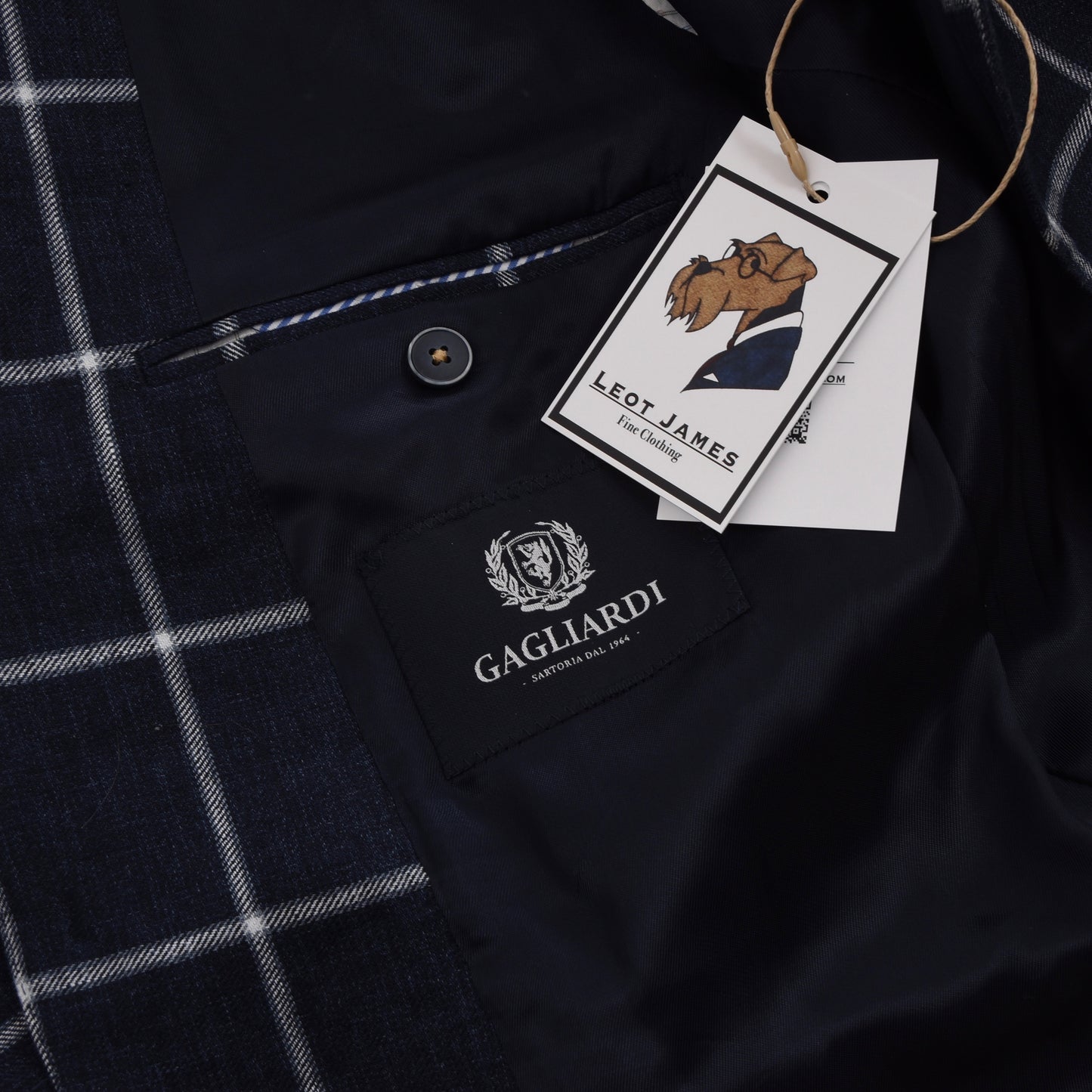 Gagliardi Leinenjacke Größe 48 Slim - Navy Windowpane