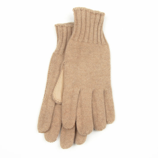 Cashmere Knit Gloves Size L - Oatmeal & Beige