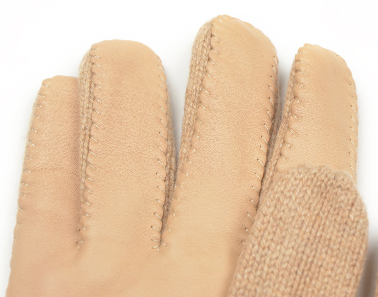 Cashmere Knit Gloves Size L - Oatmeal & Beige
