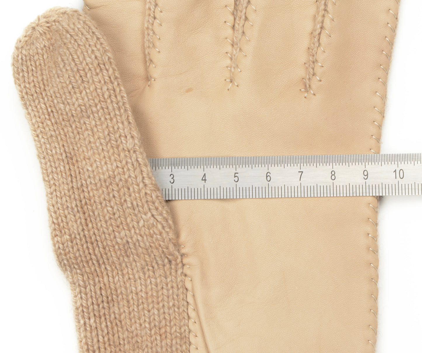 Cashmere Knit Gloves Size L - Oatmeal & Beige