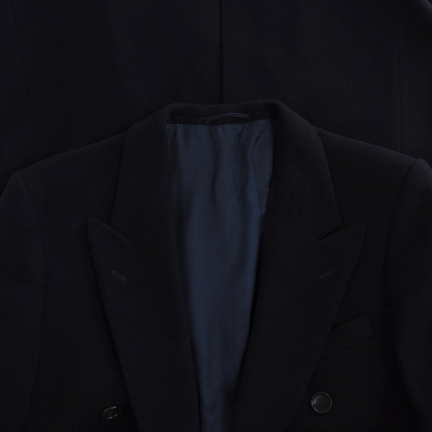 A'Mana Wool-Cashmere Double-Breasted Peak Lapel Coat Size 46 - Navy Blue