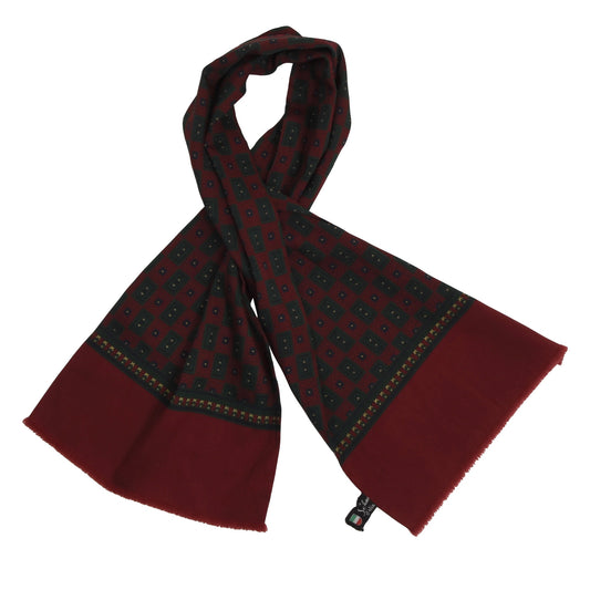 Classic Wool Silk Dress Scarf - Burgundy/Green