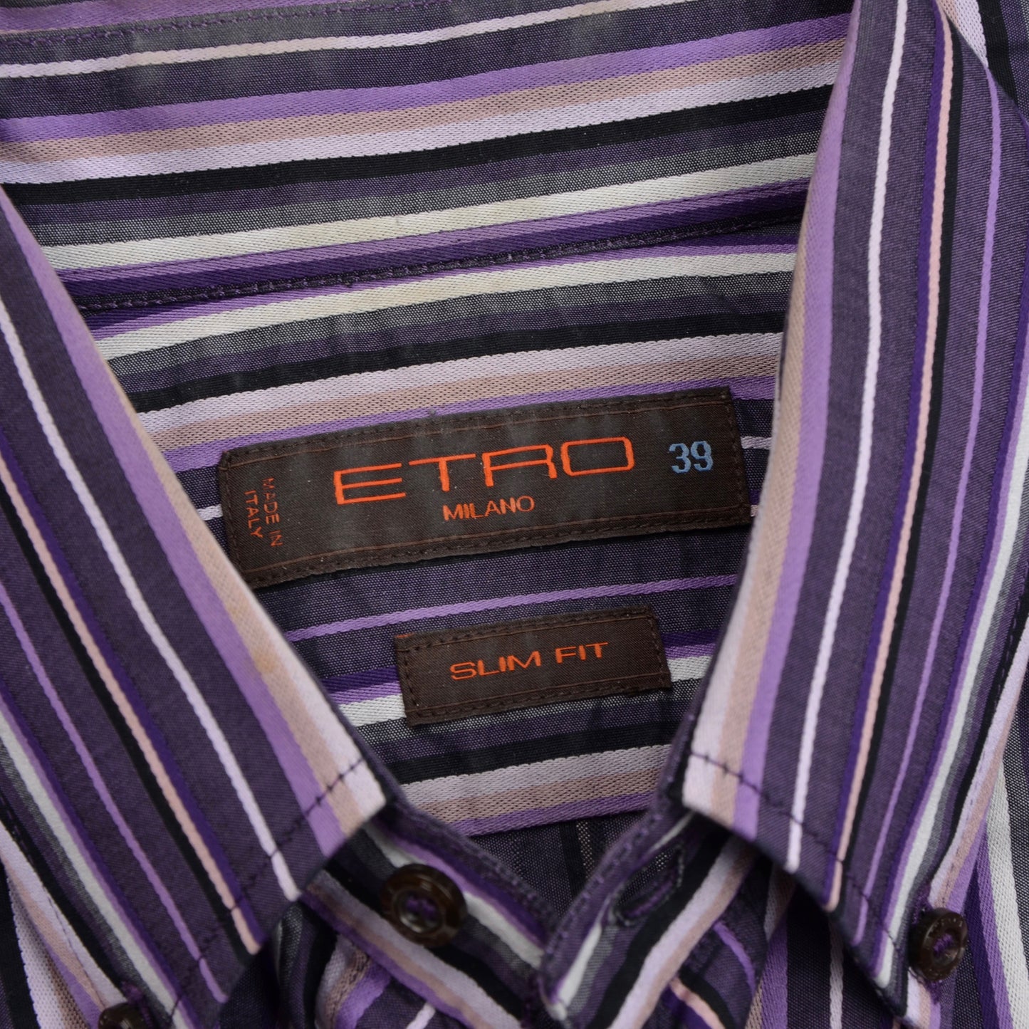 Etro Milano Gestreiftes Hemd Größe 39 Slim Fit - Lila &amp; Schwarz