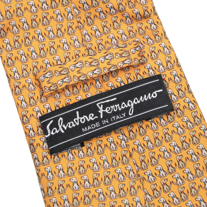 Salvatore Ferragamo Dog Print Silk Tie - Yellow