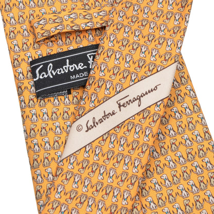 Salvatore Ferragamo Dog Print Silk Tie - Yellow