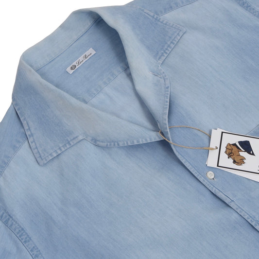 Loro Piana Einteiliges Chambray-Hemd mit Kragen Größe XXL - Blau