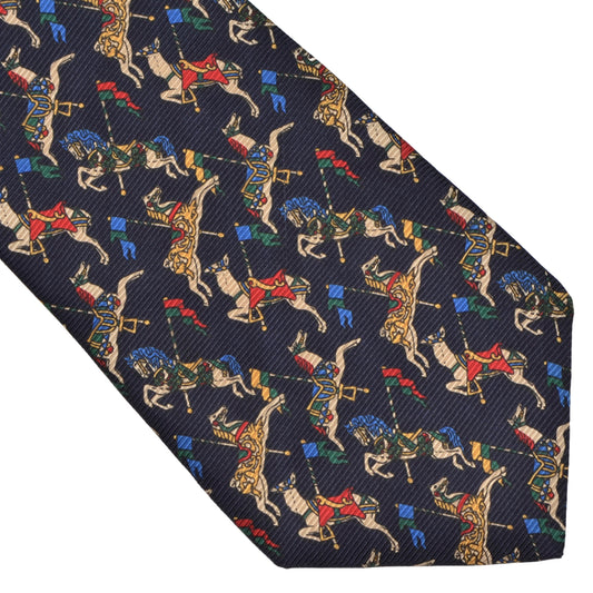 Whimsical Horse-Themed Silk Tie - Navy