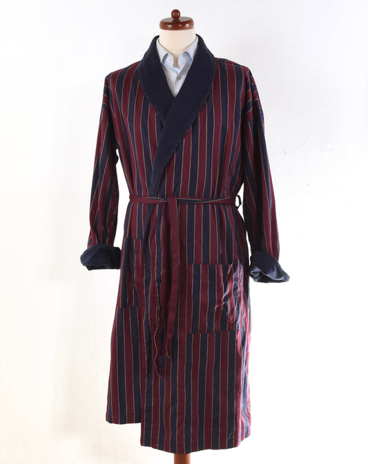 Classic Striped Cotton Robe Size 50-52 - Burgundy & Navy