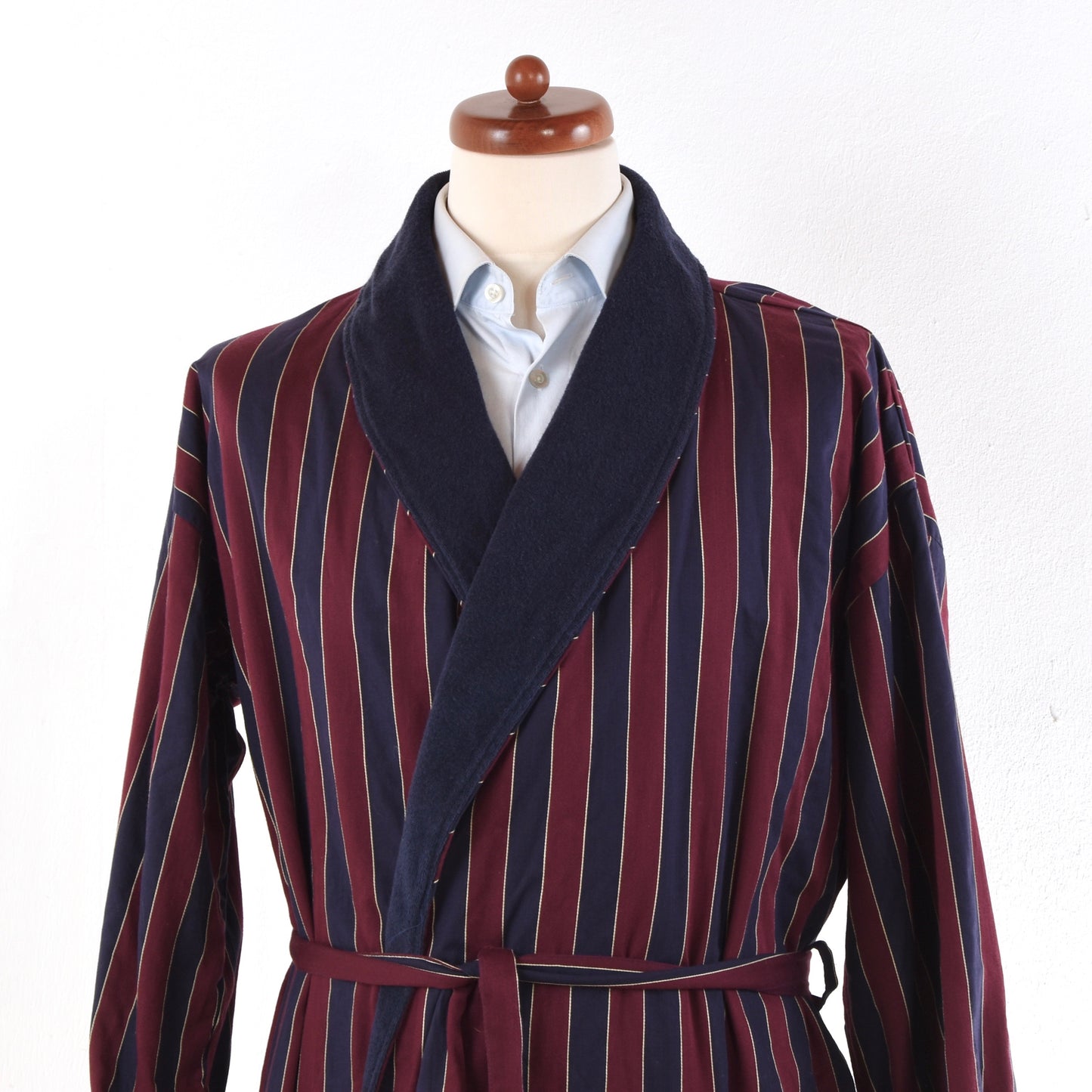 Classic Striped Cotton Robe Size 50-52 - Burgundy & Navy