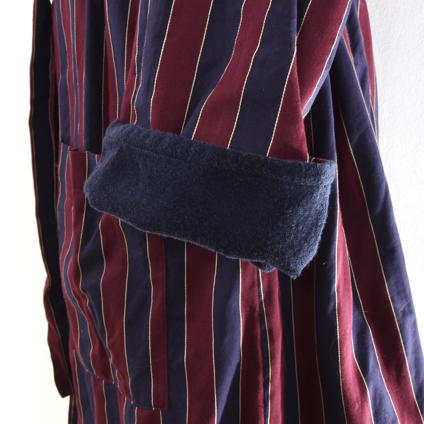 Classic Striped Cotton Robe Size 50-52 - Burgundy & Navy