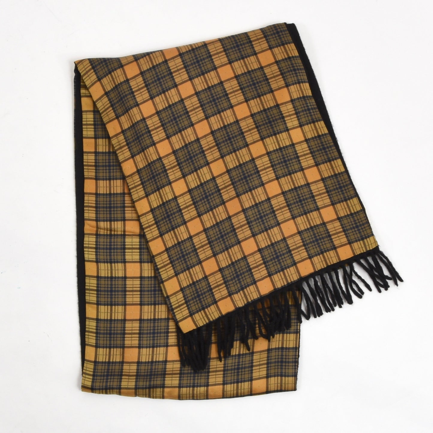 Classic Double-Sided Wool/Silk Scarf - Black/Plaid