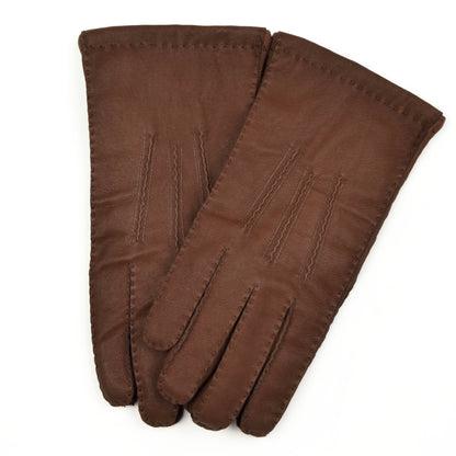 Lined Hand-Stitched Leather Gloves Size M - Brown