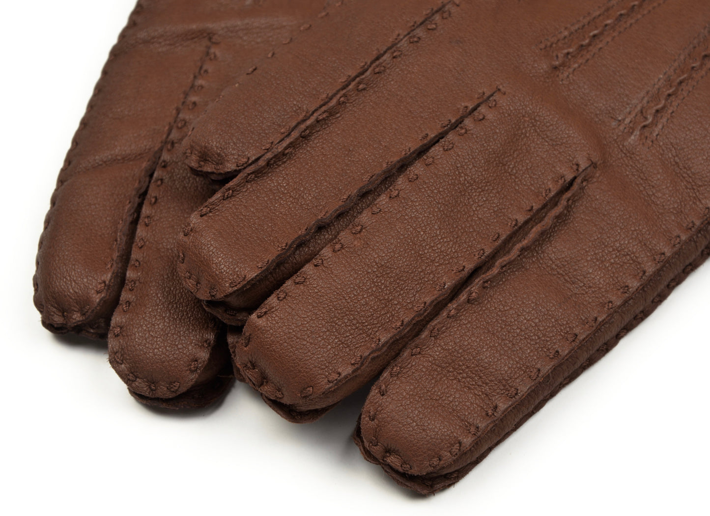 Lined Hand-Stitched Leather Gloves Size M - Brown