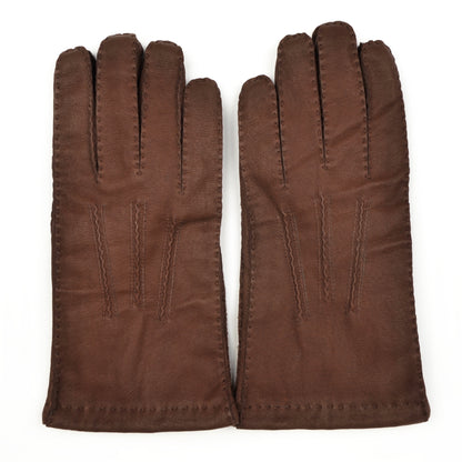 Lined Hand-Stitched Leather Gloves Size M - Brown