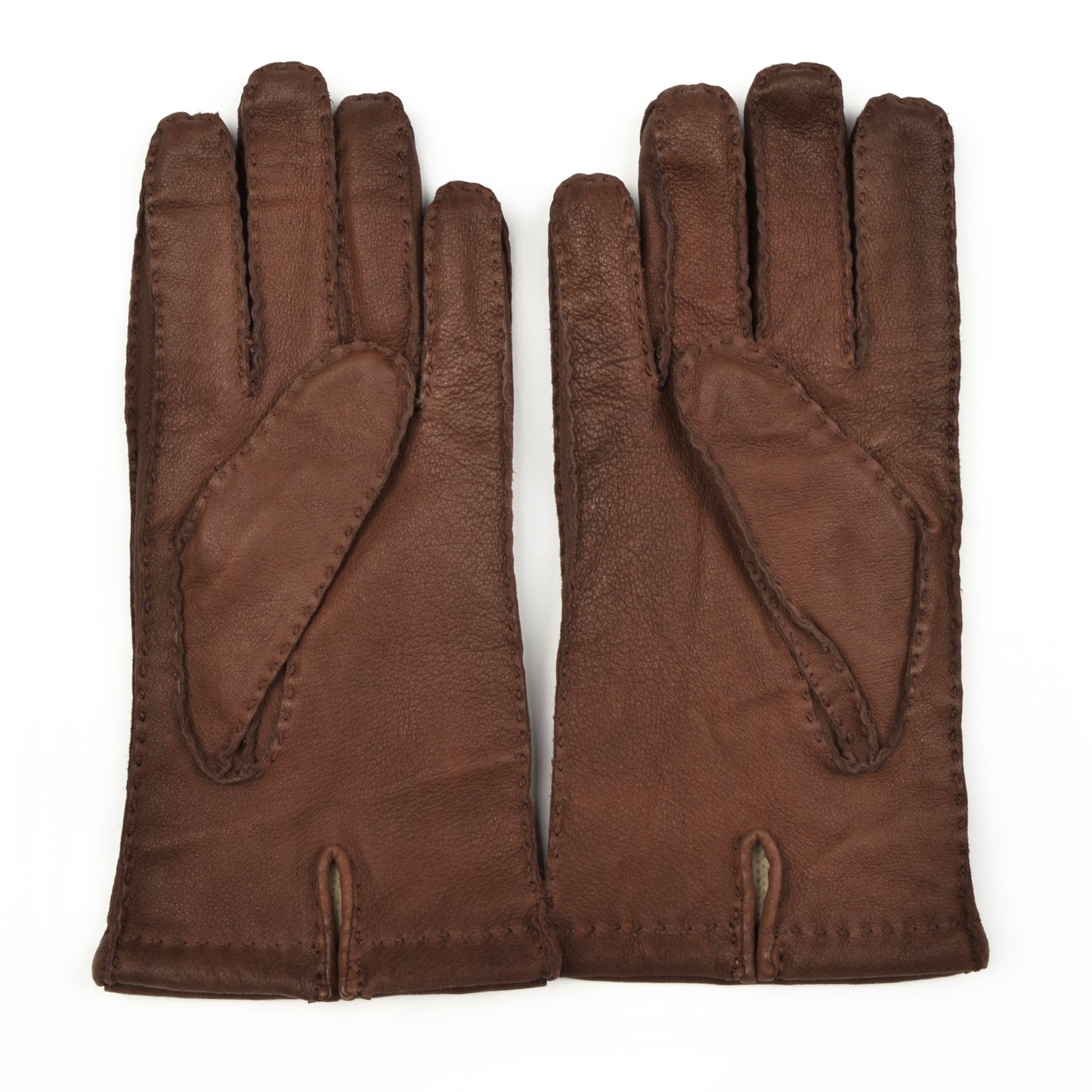 Lined Hand-Stitched Leather Gloves Size M - Brown