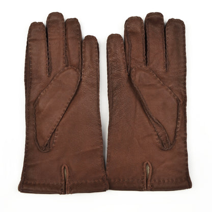 Lined Hand-Stitched Leather Gloves Size M - Brown