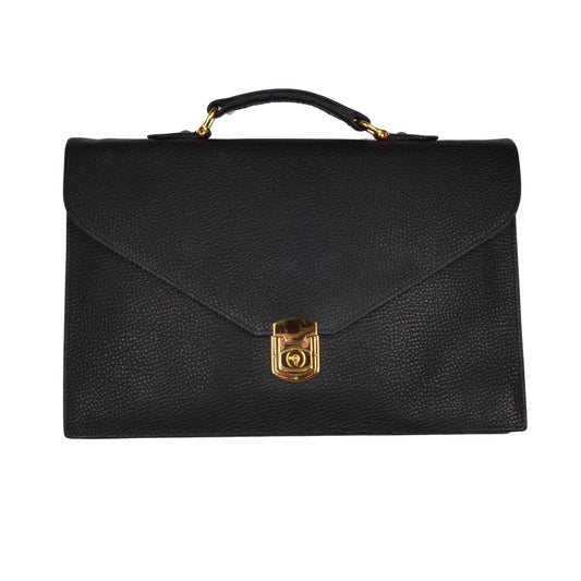 F. Schulz Pebble Grain Leather Briefcase - Black