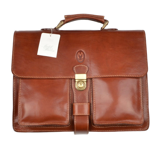 Maiani Firenze Leather Briefcase/Business Bag - Saddle Brown