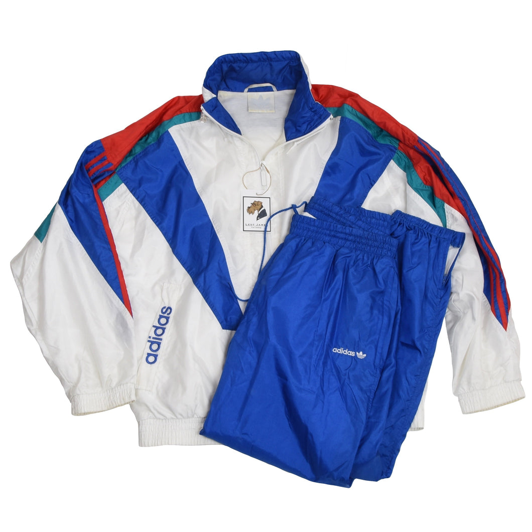 Vintage 90er Jahre Adidas Jogging/Aufwärmanzug Größe D7/L - blau, weiß, blaugrün, rot