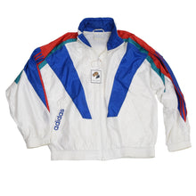 Laden Sie das Bild in den Galerie-Viewer, Vintage 90er Jahre Adidas Jogging/Aufwärmanzug Größe D7/L - blau, weiß, blaugrün, rot