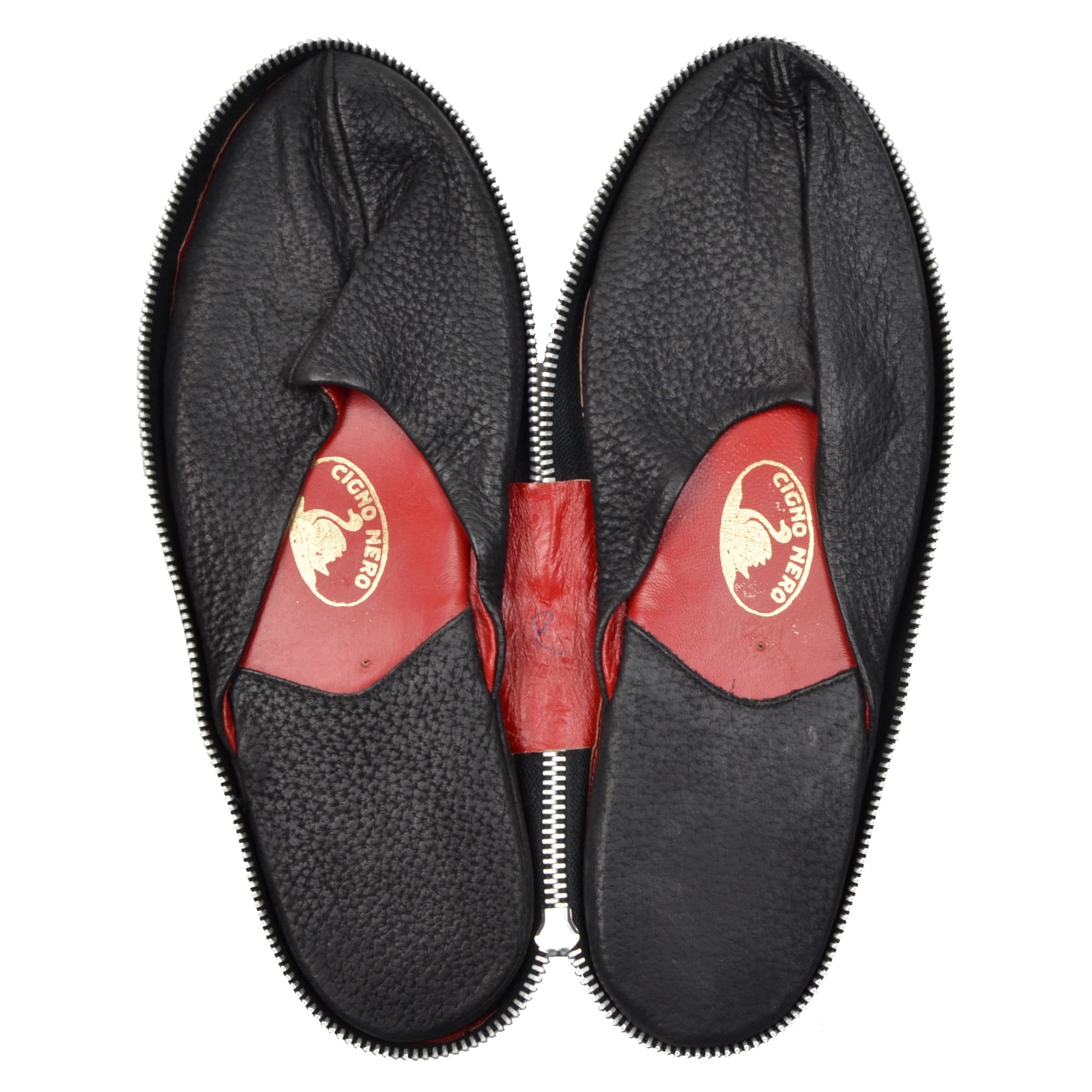 Vintage Leather Travel Slippers by Cigno Nero Black Leot James
