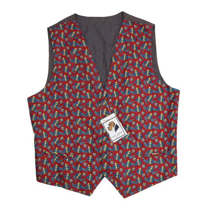 Printed Silk Waistcoat/Vest Size L - Red