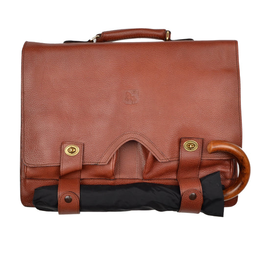 Pebble Grain Leather Satchel/Briefcase - Brown