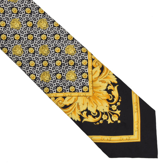 Vintage Gianni Versace '90s Barocco Silk Tie - Black/Gold