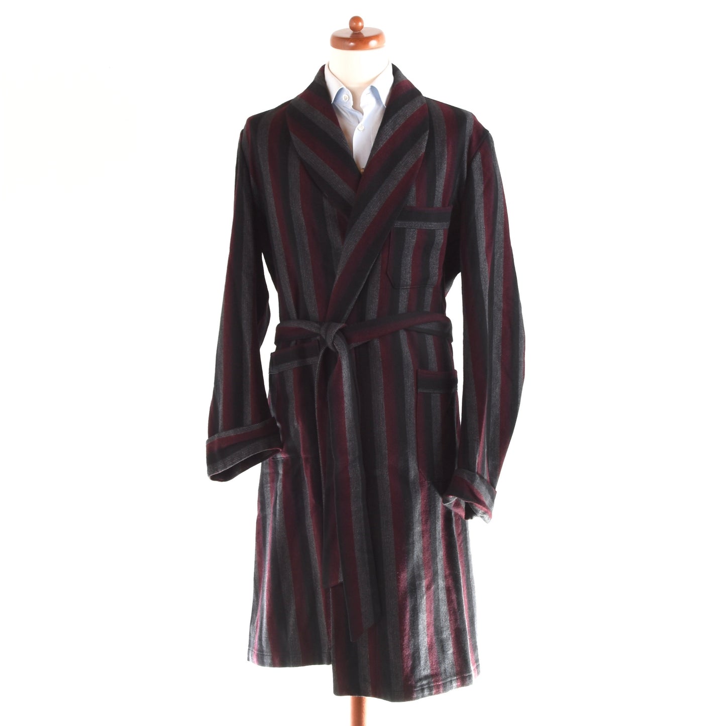 Vintage Shawl Collar Wool Robe - Striped