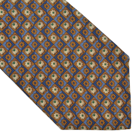 Salvatore Ferragamo Sheep Print Silk Tie - Blue & Brown