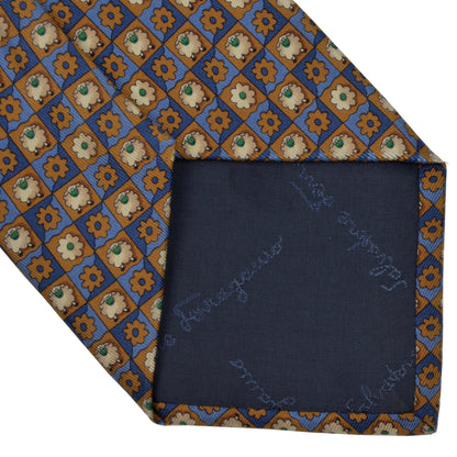 Salvatore Ferragamo Sheep Print Silk Tie - Blue & Brown