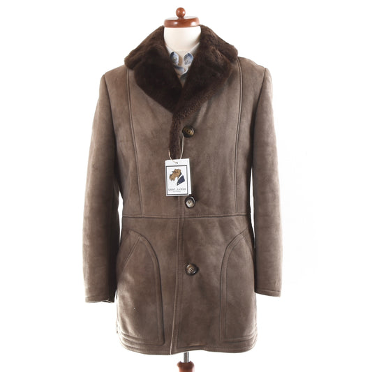 Classic Shearling Leather Coat - Brown