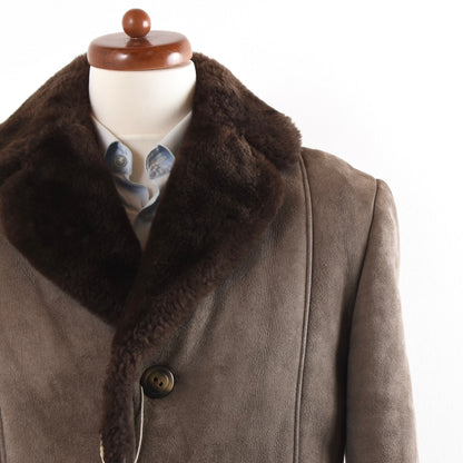Classic Shearling Leather Coat - Brown