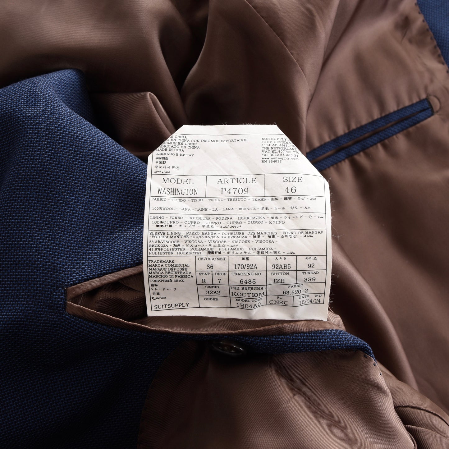 Suitsupply Wolljacke Größe 46 "Washington" - Blau