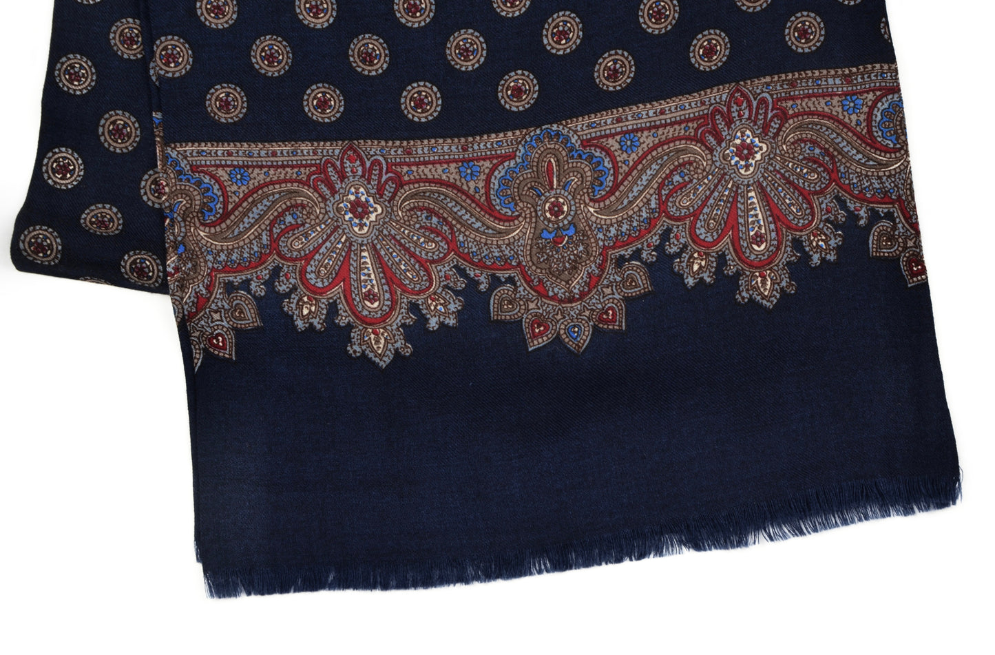Bedruckter Schal aus Wolle - Marineblau