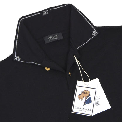 Vintage Versace V2 Classic Wool Polo Sweater Size M - Black