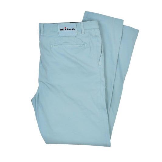 Kiton Napoli Cotton-Silk Pants Size 36 - Light Blue